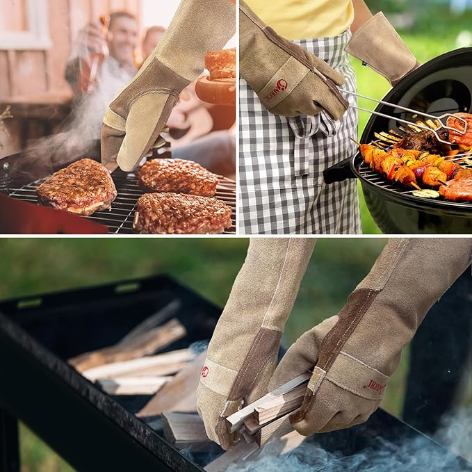 Stick Welding Gloves for Men, Heavy Duty Gardening Gloves for Yard Work, Leather Gloves for Barbecue, Cooking, Firefighting, Fireplace, Baking, Pot Holder, Thorn Proof, XL
