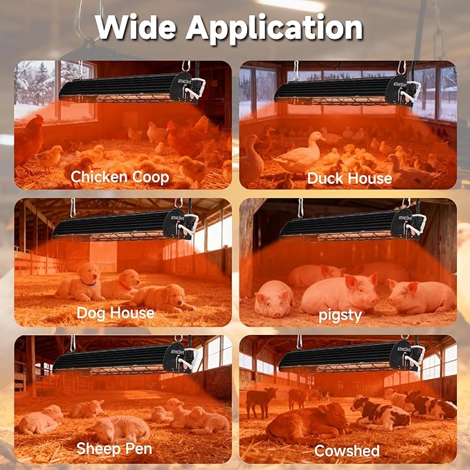 400W Heat Lamp for 60 Chickens Upgraded 12000H Large Chicken Coop Brooder Heater Carbon Fiber Bulb Waterproof Adjustable 2 Mode Temp Safe Design for Chicks Poultry Pets (Large)