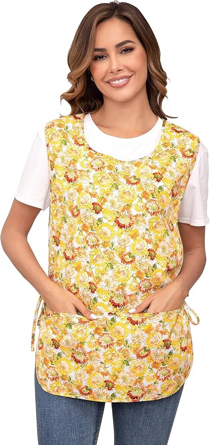 Nanxson Women Cobbler Apron with 2 Patch Pockets Cotton printed Smock with Side Ties for Work Chef kitchen CF3187