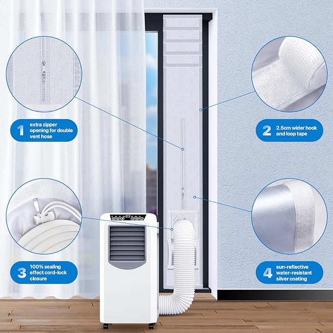 Loviga Portable AC Window Vent Kit for Sliding Door, 100% Sealing Portable Air Conditioner Window Kit Seal Kit for AC Unit Clothes Dryer, 9X91 Inch Length Adjustable, Waterproof, No Drilling