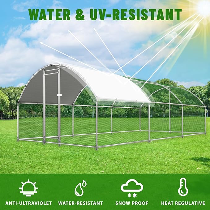 Large Metal Chicken Coop Walk-in Poultry Cage with Water-Resident and Anti-UV Cover Duck Rabbit Cat House Outdoor Chicken Run Pen with Round Roof