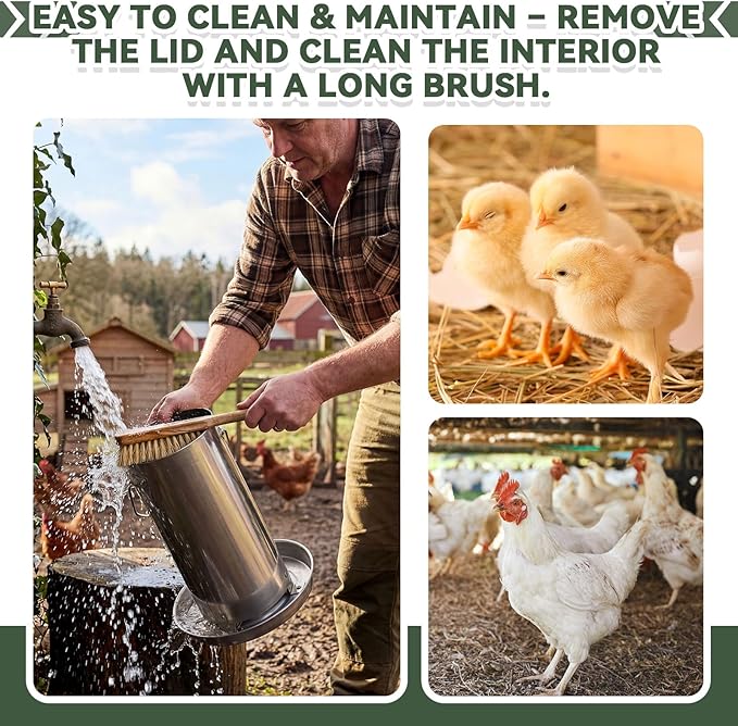 2 Pack 10 lb 304 Stainless Steel Chicken Feeder, No Waste Hanging Metal Poultry Feeder for Hens Ducks, Heavy Duty Coop Feed Outdoor