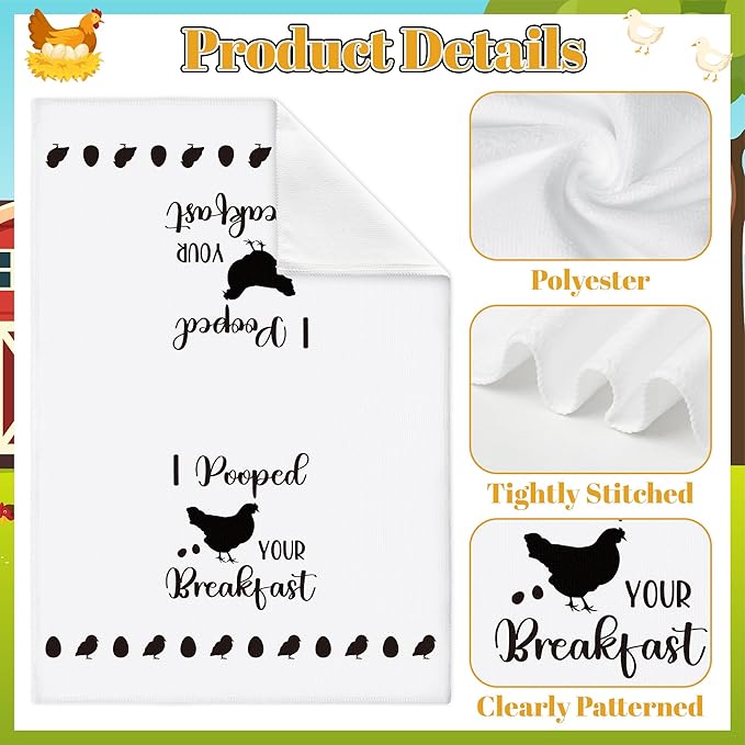 GROBRO7 Funny Chicken Hand Towel - 6Pcs Farm Hen Vintage Rustic Dishcloths Set Polyester Soft Towels for Farmhouse Kitchen Bath Dining Decor Cute Rooster Gifts for Men Women Housewarming