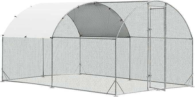 Giantex 12.5ft Metal Chicken Coop, Galvanized Walk-in Chicken Run with Waterproof PE Cover, Dome Shaped Poultry Cage Hen Run House Rabbits Habitat Cage for Backyard Farm Outdoor (12.5 x 9.2 ft, Dome)