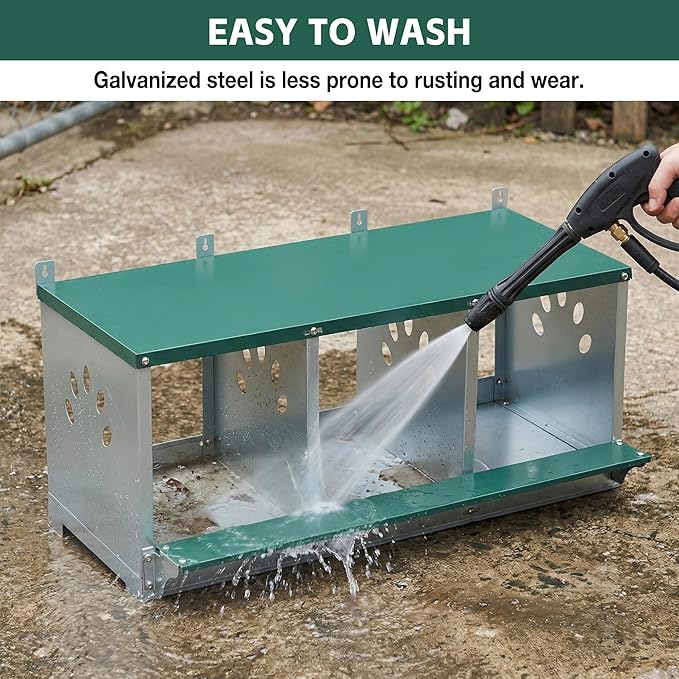 3/4 Compartment Chicken Nesting Boxes, Metal Wall Mount Chicken Egg Laying Box with Roll Out Egg Collection, Galvanized Steel Chicken Nesting Box for Laying Hens, Easy to Clean & Assemble (3-Hole)
