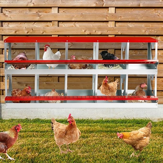 Chicken Nesting Box for Laying Eggs,Wall-Mountable Chicken Coop Nesting Boxes,10 Hole Roll Away Nesting Boxes,with Large Vented Holes,for Chickens,Ducks,Large Egg Laying Boxes (Red 10 Hole)