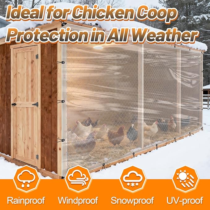 2pcs 6.6x10ft Chicken Coop Covers Accessories for Winter - Easy to Install Waterproof Chicken Run Tarp with Elastic Cords & Ropes