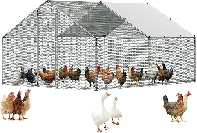 VEVOR Large Metal Chicken Coop, 9.8x13.1x6.5 ft Large Walk in Chicken Runs for Yard with Cover, Hen House Enclosure with Security Lock, Outdoor Duck Rabbit Cage Poultry Pen for Backyard, Farm, Yard