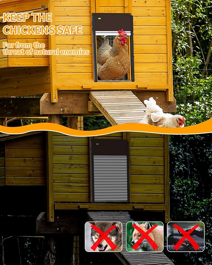 Large Automatic-Chicken-Coop-Door-Solar - Powered, LCD Display with Smart Timer, Light Sensor & Anti-Pinch Safety, Remote Control 4 Modes