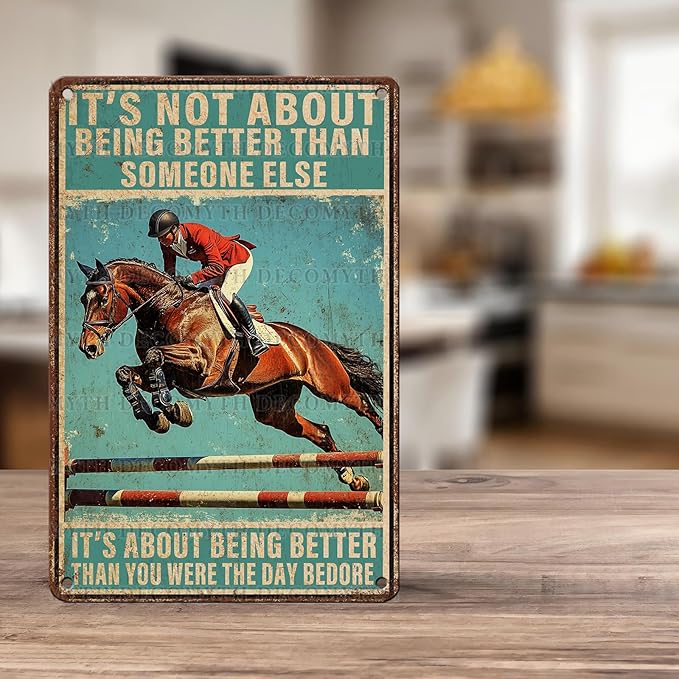 Vintage Tin Sign Horse Riding This is My Happy Place Tin Sign for Home Countryside Farm Farmhouse Backyard Patio Outdoor Wall Decoration 12 * 8inch