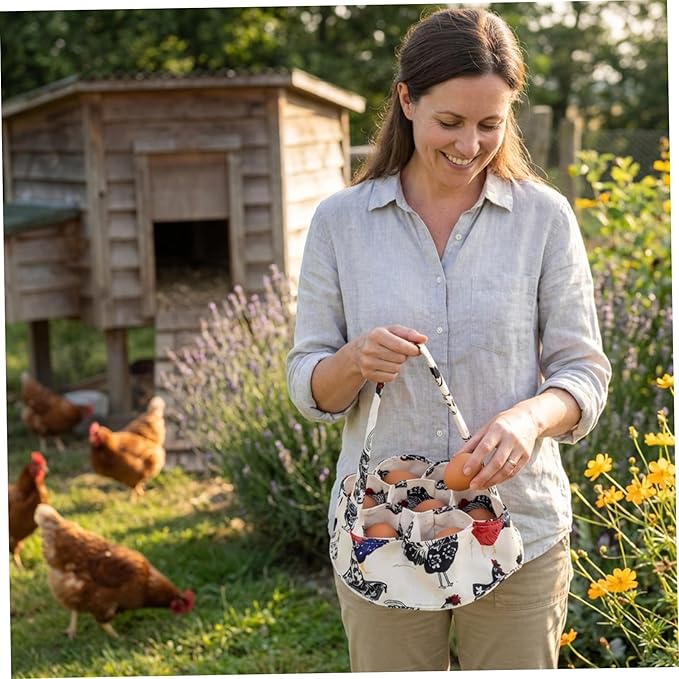 Egg Collecting Basket, Handheld Chicken Egg Holder with 7 Individual Bags for Gathering Fresh Eggs Safely from Coop to Kitchen