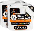 Heavy Duty White Poly Tarp 10' X 12' (2-Pack) - Multipurpose Protective Cover - Durable, Waterproof, Weather Proof, Rip and Tear Resistant - Extra Thick 12 Mil Polyethylene - by Xpose Safety