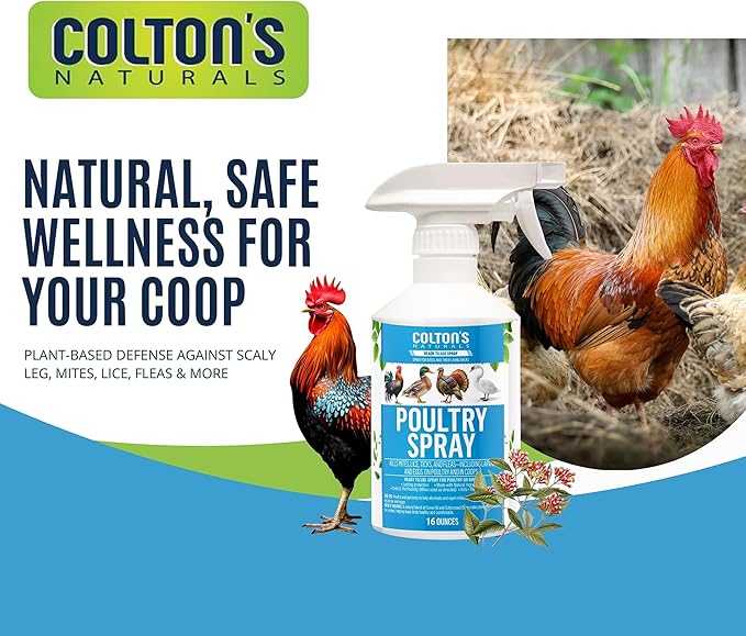 Colton’s Naturals Poultry Spray 16 oz – for Chickens – Helps with Mites, Lice, Fleas & Scaly Leg – Safe for Coops, Birds & Backyard Poultry