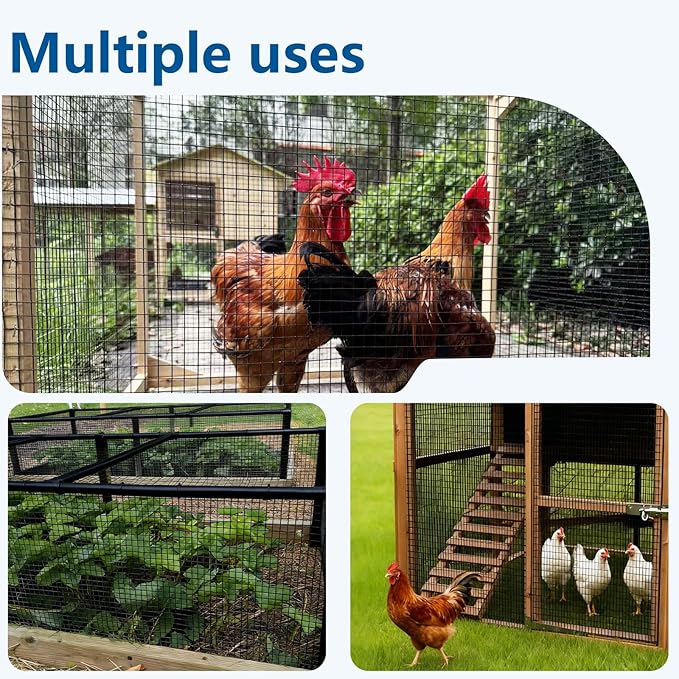 Black Hardware Cloth 1/2 inch 19Ga PVC Coated Wire Mesh Vinyl Coated Fence Welded Metal Chicken Wire Fencing Roll (1/2 inch 16in x 10ft)