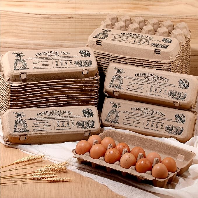 Honeydak 100 Pcs Egg Cartons Bulk 12 Count 2x6 Style Reusable Pulp Paper Egg Tray Dozen Storage Box Container Holder for Supermarkets Fresh Kitchen Family Farm Markets (11.81x10.04x2.76 In)
