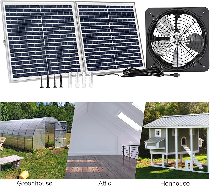 ECO-WORTHY 25W Solar Powered Attic Ventilator Gable Roof Vent Fan with 30W Foldable Panel - Fans for Home Attic, Greenhouse, RV or Outdoor, Ready-to-Use Fan,