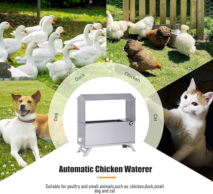 1.5 Gallon Automatic Chicken Waterer,Stainless Steel Chicken Water Feeder with Leg,Automatic Water Dispenser for Poultry Duck with Float Valve Kit,Hose and 1/2" to 3/4" GHT Adapter