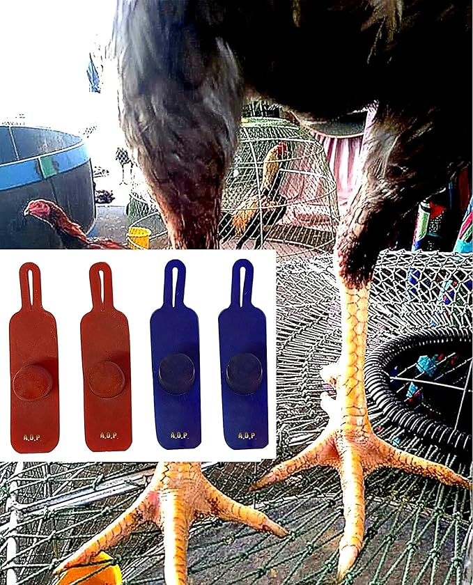 A.D.P. R4 Chicken Supplies Spur & Leg Protect Red Blue 2 Pair, Chicken Mitt Safety Poultry Hen Botas para GALLOS BREEDING, Best Rubber