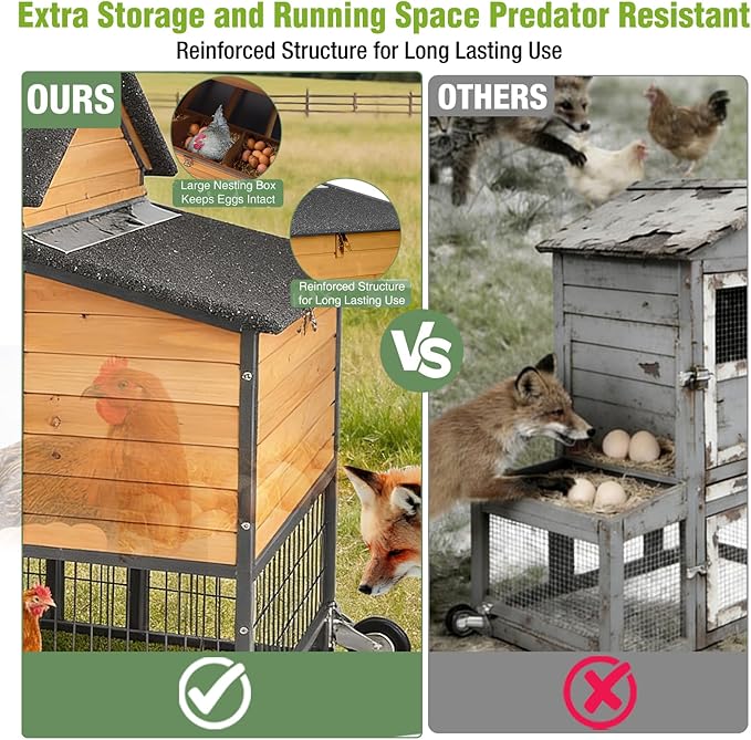 GUTINNEEN 85.6" Large Chicken Coop with Run for 6-8 Chickens, Heavy Duty Chicken Tractor with Wheels, Wooden Chicken House with Reinforced Steel Frame, Nesting Box & Pull-Out Metal Tray