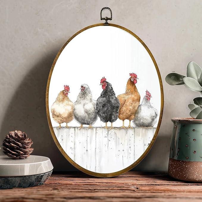 zewepri Chicken Wall Art, Farmhouse Decor – 8.6×11.4 Inches High-Density Canvas with Pre-Installed Hook for Easy Hanging, Ideal for Bedroom, Living Room, Study, or Gift for Art Lovers