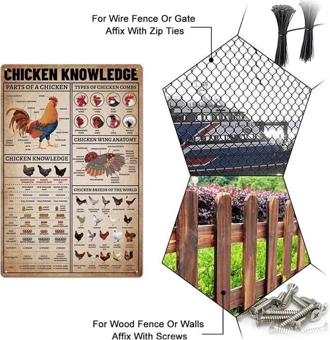 SUPERDANT Farm Chicken Knowledges Metal Tin Sign Vintage Farm Tin Poster Painting Plaque Wall Art Poster Old Fashion Aluminum Sign for Farmhouse Home Kitchen Decor 20×30 CM