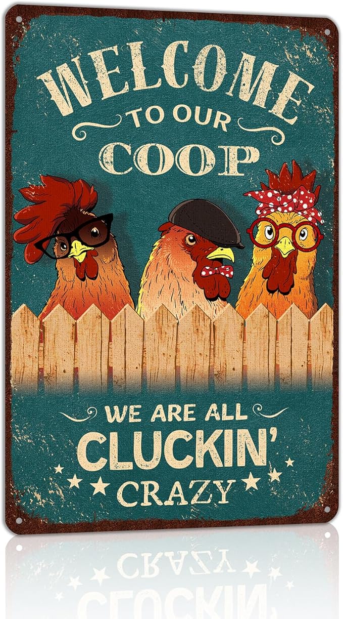 Vintage Chicken Coop Wall Decor farmhouse Metal Tin Sign Funny Chicken Sign