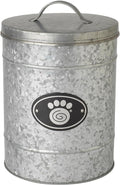 PetRageous 16079 Swirl Paw Galvanized Stainless-Steel Storage Container 6.02-Quart 7.87-Inch Diameter 9.84-Inch Tall for Dog Treats and Dog Food or Cat Treats, Metallic