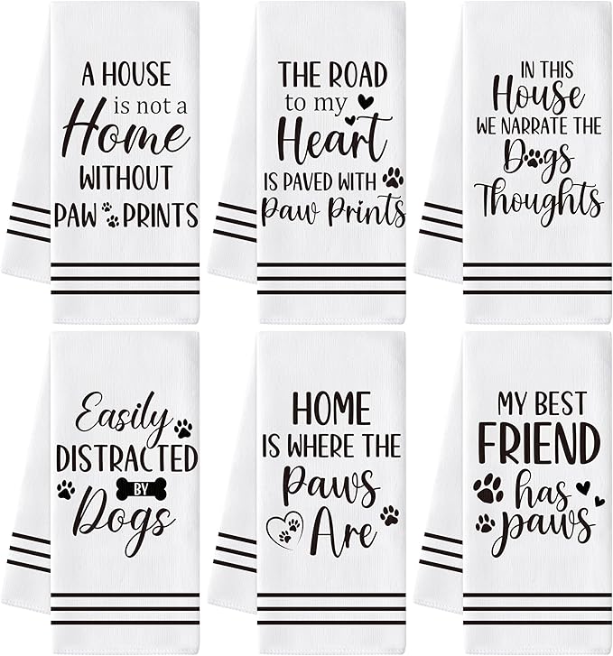 GROBRO7 Paws Prints Hand Towel - 6Pcs Dog Paw Print Bathroom Decor Kitchen Dishcloths Set Soft Polyester Towels for Bath Bar Dining Room Decor Cute Puppy Lovers Gifts for Men Women Housewarming