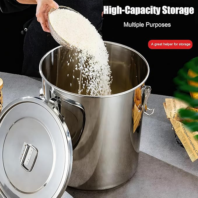 5.5Gal 304 Stainless Steel Airtight Canister,Metal Bucket Large Stainless Steel Canisters - Locking Clamp & Airtight Lids - Dog Food/Bird Seed/Coffee Storage Container