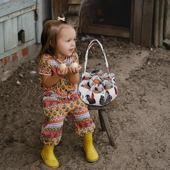 Egg Collecting Apron and Basket, 12 Deep Pockets Chicken Apron and 7 Deep Pockets Basket