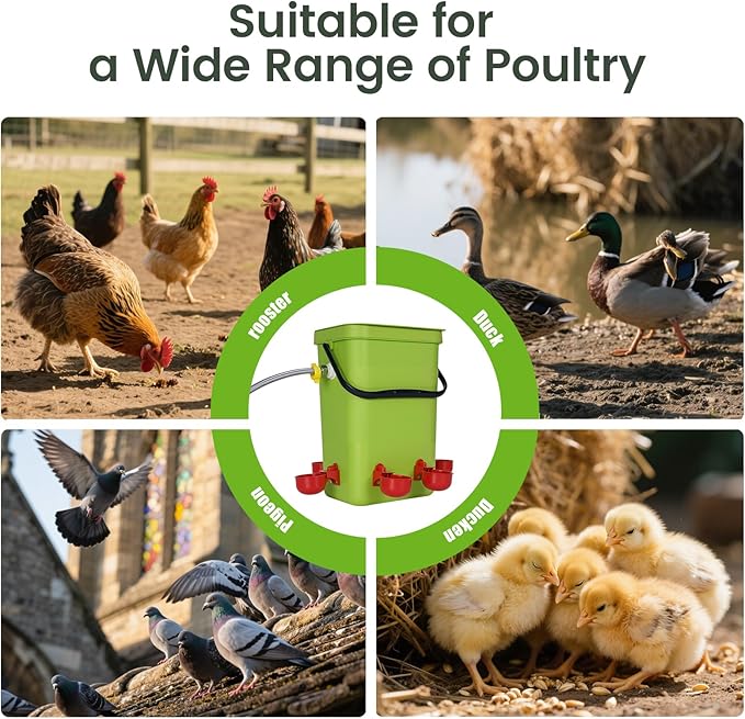 3.2 Gallon Chicken Waterer，Automatic Poultry Waterer Feeder with Float Valve,Hanging Automatic Chicken Water with Hose (One End 3/4") Poultry Waterer Dispenser for Quail Duck Goose Turkeys