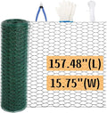 Chicken Wire for Floral Arrangements, 15.75" x 157.48" Green Floral Chicken Wire Mesh, 0.6" Anti-Rust Hexagonal Galvanized, PVC Coated Hardware Cloth Metal Netting for Crafts Poultry Garden Fencing