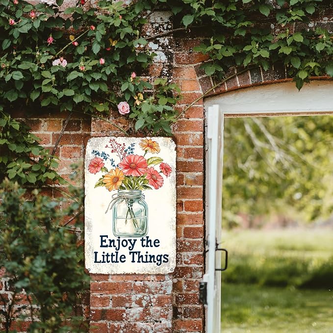 Metal Tin Sign Garden Signs Vintage Flower Signs Funny Fresh Flowers Sign Decorative Signs And Plaques For Kitchen Enjoy The Little Things Sign Farmhouse 8x12 Inch