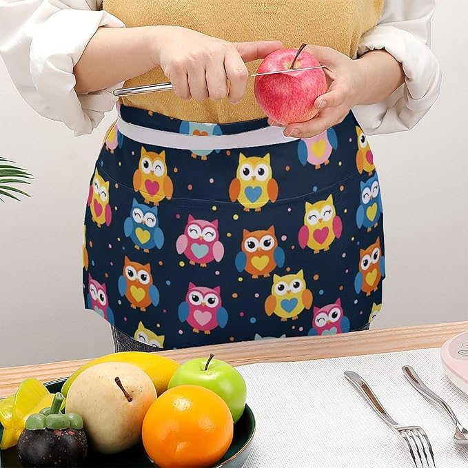 Short Aprons for Servers Unisex Chef Works Waitress Apron with 3 Pockets