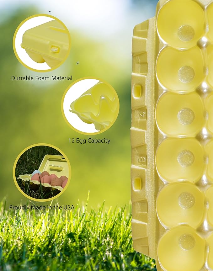 Foam Egg Cartons 25 Pack – Yellow – Made in USA – Reusable 12-Egg Cartons for Chicken Eggs