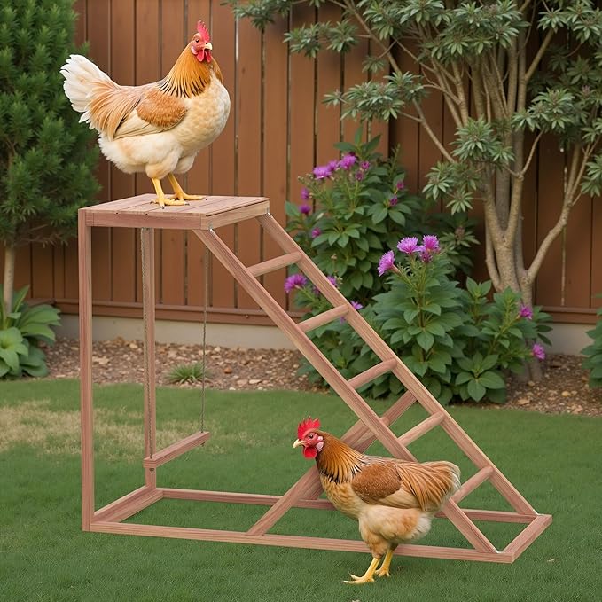 Chicken Roosting Bars with Bird Swing, Ramp, Bars Toys for Pet's Health & Happy, Chicken Perch Easy to Clean, Exercise The Bird's Claws Suitable for Backyard Farms 38.11 X 15.75 X 27.95 (A)