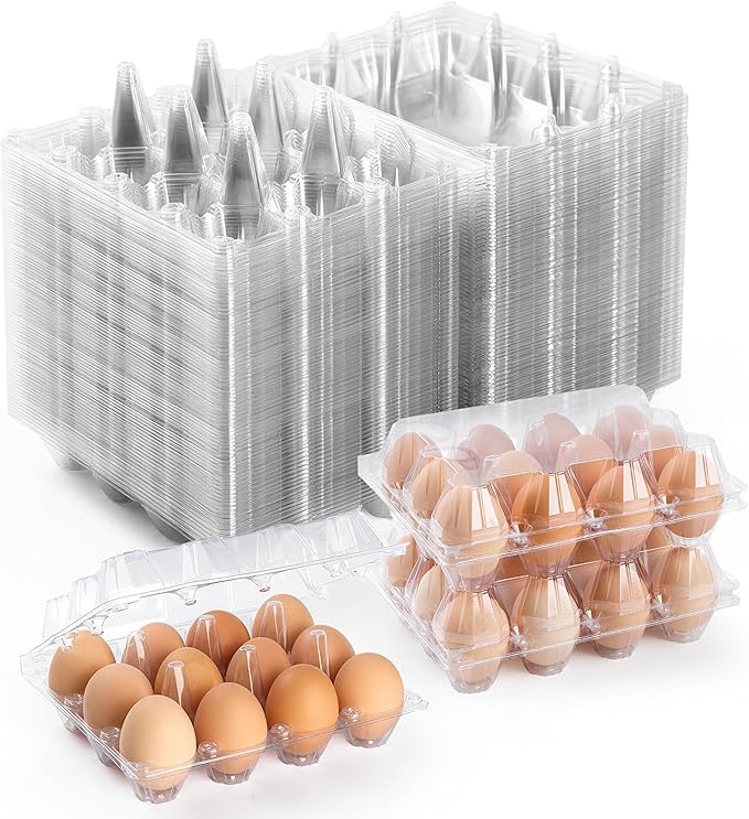 65 Pack Plastic Egg Cartons Cheap Bulk,1 Dozen Clear Empty Egg Cartons for Chicken Eggs 3x4 Grids,Reusable Egg Containers for Family, Chicken Farm, Markets Display