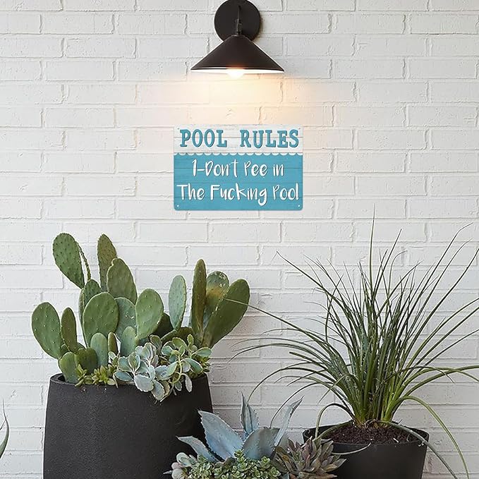 Pool Rules Metal Sign Don't Pee in the Pool Vintage Swimming Pool Tin Sign Outdoor Swimming Pool Decorations Farmhouse Home Patio Pool Decor 8x12 Inch