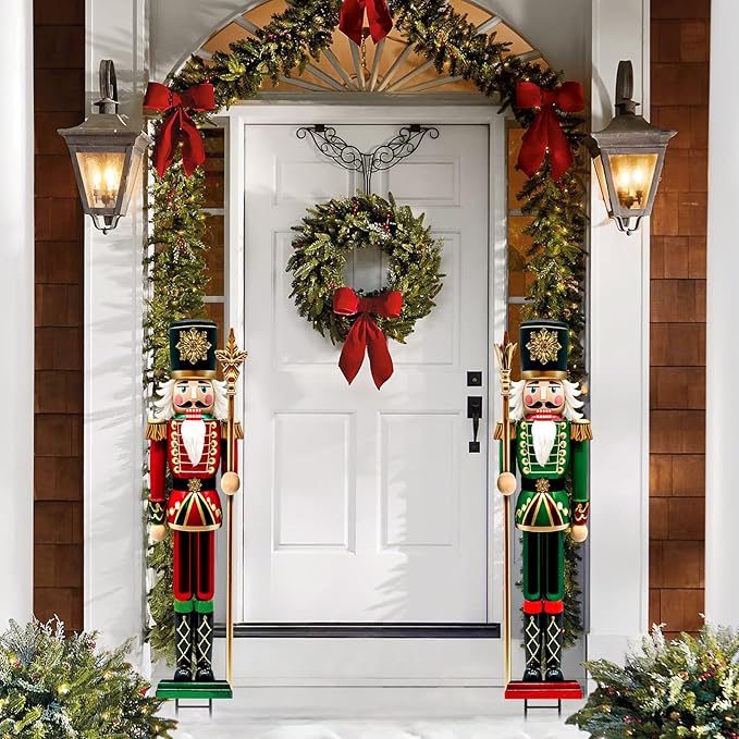 Christmas Decorations Outdoor, 2pcs Extra Large Vintage Nutcracker Yard Metal Signs Stakes, 48" Rustic Xmas Decor for Lawn Front Door Garden Home Farmhouse Patio Porch Outside Winter