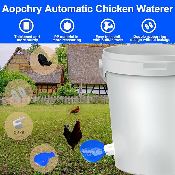 8 Pack Automatic Chicken Waterer, Blue Chicken Water Feeder Cups Suitable for Various Poultry, Cup Body Deepened Double Rubber Ring No Leakage, with Mounting Hole Opener