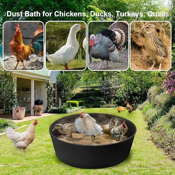 Chicken Dust Bath Tub, Adjustable 25'' Chicken Dust Bath Contain Bottomless Design, Dust Bath for Chickens, Ducks, Turkeys, Quails for Farms, Chicken Coops (Black)