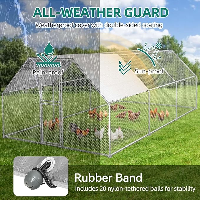 YITAHOME Large Metal Chicken Coop Run Pen for 10-20 Chickens, Walk-in Poultry Cage Hen Run House w Waterproof & Anti-UV Cover, Outdoor Chicken Cage for Outside, Backyard, Farm (19.1 x 9.8 x 6.4 ft)