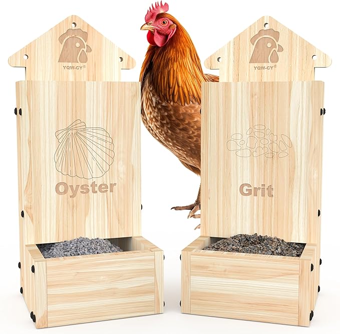 2Pack Chicken Oyster Shell and Grit Feeder, Wooden Chicken Feeder Combo, Hanging Gravity Chicken Grit Feeder, Coop Accessories for Healthier Hens Chick and Eggs