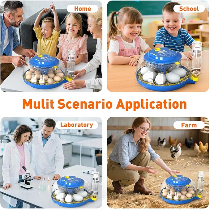 MYPIN 18 Chicken Eggs Incubator with Temperature Control, Humidity Display, Auto Egg Turning, Auto Water Filling, 2 Size Egg Trays, Chick Incubaotrs for Hatching Eggs Digital Incubator for Chicken