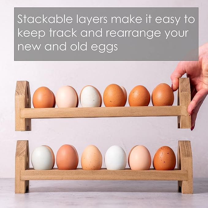 Farmhouse Stackable Wood Egg Holder - Fresh Egg Storage (2)