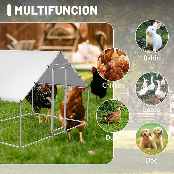 Large Metal Chicken Coop Chicken Pen with Water-Resident and Anti-UV Cover Walk-in Poultry Cage Chicken Runs for Yard with Cover Duck Rabbit Dog House Outdoor