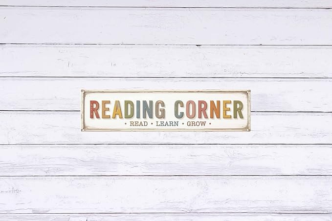 Reading Corner Metal Sign 4x16in Literary Plaque for Library Study Wall Decor