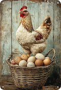 Retro Funny Chicken Tin Sign,Vintage Chicken Coop Metal Poster, Farm Wall Art Decor for Outdoor Home Fence Kitchen Bedroom,Gifts 8×12 Inches (CHICKEN&EGG)