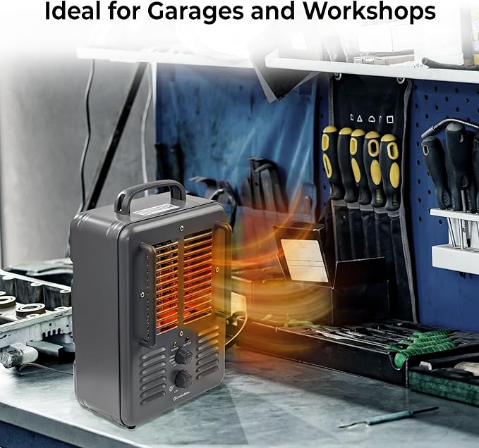 Comfort Zone Milkhouse Style Utility Space Heater with Adjustable Thermostat, Electric, Portable, 3-Prong Plug, Overheat Protection, & Tip-Over Switch, Ideal for Garage or Workshop, 1,500W, CZ798GR3