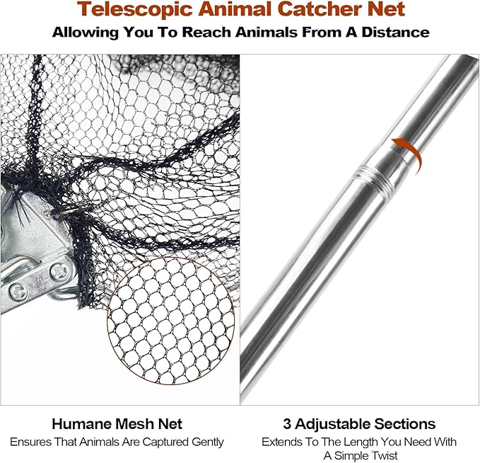 Chicken Catching Net, Animal net with Extendable 46 Inch Stainless Steel Pole, Chicken Net for Chickens, Ducks, Birds Cats, Dogs，Fishnet, Chicken Catcher for Poultry Supplies